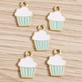 5Pcs enamel cupcake charms with gold-plated alloy frames for DIY jewelry and necklaces - 10 Pieces Pack / Blue