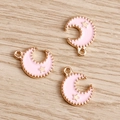Rosa Emaille Mond- und Stern-Anhänger aus Legierung für DIY-Halsketten, Draufsicht - 10er Pack / Rosa