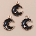 Drei schwarze Emaille-Mond- und Sternanhänger mit goldenen Rändern für DIY-Schmuck - 10er Pack / Schwarz