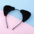 Diadema de orejas de gato en peluche negro para accesorios de fiesta y disfraces - Negro
