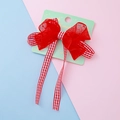 Cute red plaid and sheer mesh bow hair clip on jewelry display card for kids - Red & White Gingham Mesh Bow (Style 1)