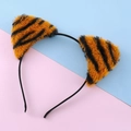 Diadema de orejas de gato en peluche con estampado de leopardo naranja para fiesta - Amarillo (Rayas de Tigre)