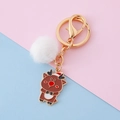 Christmas reindeer keychain with a soft white pompom and gold-plated alloy charm - Elk
