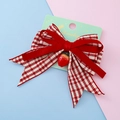 Red plaid and velvet bow hair clip with a cute strawberry pendant for girls - Velvet Plaid Strawberry Bow (Style 2)