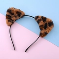 Diadema de orejas de gato de felpa con estampado de leopardo para niñas en marrón - Marrón (Estampado de leopardo)