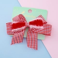 Cute red plaid hair bow with velvet center and fur trim on a display card - Plaid Velvet Frayed Edge Bow (Style 3)