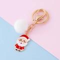 Porte-clés de Noël avec pendentif Père Noël, pompon blanc et anneau doré - Père Noël