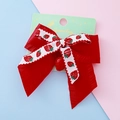 Red ribbon hair bow clip with strawberry charm and polka dots on jewelry card - Satin Strawberry Print Bow (Style 4#)