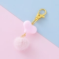 Portachiavi rosa a cuore con pompon morbido e moschettone dorato per borse - Rosa Chiaro