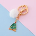 Porte-clés de Noël avec pompon blanc et charm sapin de Noël en émail coloré - Noël arbre
