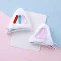 Pair of white plush cat ear hair clips with colorful glitter strips and pink glitter center - White Style 1