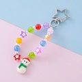 Handmade beaded Christmas snowman keychain with colorful star beads and star clip - Snowman Style 2