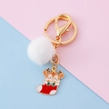 Porte-clés de renne de Noël avec pompon blanc et breloque en forme de chaussette rouge - Chaussettes