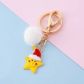 Porte-clés étoile de Noël avec bonnet rouge et pompon blanc en peluche douce - Étoile