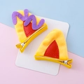 Cute pair of yellow plush cat ear hair clips with red felt detail and purple wave accents - Yellow Style