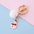 Porte-clés de Noël avec pompon blanc et breloque bonhomme de neige en émail - Bonhomme de neige