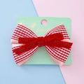 Barrette à cheveux avec nœud en velours rouge et ruban à carreaux sur carte - Nœud en Velours Quadrillé à Paillettes (Style 8#)