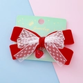 Barrette nœud en velours rouge avec dentelle et breloque fraise sur carte bijou - Nœud en Velours et Dentelle Transparent à Fraise (Style 10#)