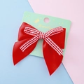 Barrette à cheveux nœud rouge à carreaux avec ruban rayé sur carte cadeau - Nœud en satin à rayures rouges et blanches (Style 11#)