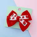 Jolie pince à cheveux nœud rouge avec motif fraise sur carte de bijoux - Nœud à motif fraise côtelé (Style 14)