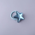 Cute light blue star shaped hair tie for girls made of shiny PU leather and elastic band - Blue
