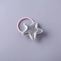 Pink elastic hair band with silver puffy star charm for children hair accessories - Silver