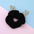 Elastico per capelli natalizio in velluto nero con corna di renna dorate glitterate - Stile Corna di Renna Nero