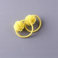 Pair of yellow handmade fabric flower hair ties with tulle pompom for baby girls - Yellow