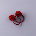 Pair of burgundy handmade flower ball hair ties for girls with pleated fabric design - Burgundy