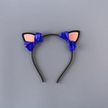Serre-tête oreilles de chat noires pour filles avec paillettes roses et nœuds bleus - Bleu