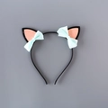 Serre-tête oreilles de chat mignon avec paillettes roses et nœuds en satin - Bleu clair