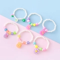 Set of 6 cute girls pearl bracelets with colorful rabbit pendants and flower beads - White Series Combination