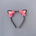 Serre-tête oreilles de chat noires pour filles avec paillettes roses et nœuds en satin - Rose Rouge