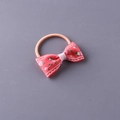 Pink orange elastic hair tie with a floral red bow and white lace trim for girls - Floral Watermelon Red