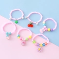 Pink beaded bracelets for girls featuring cute resin pendants in assorted styles - Pink Series Combo