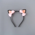 Serre-tête enfant avec oreilles de chat roses, détails pailletés et nœuds en satin rose - Rose