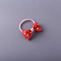 Floral print red bow hair tie with pink elastic band for girls' ponytail styling - Floral Red