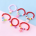 Cute resin charm pearl bracelets for girls with fruit and animal pendants - Red Series Combination