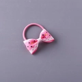 Pink ribbon bow hair tie with polka dots and lace edges for girls' hairstyles - Polka Dot Rose Red