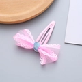 Pink lace mesh bow hair clip with blue glitter center and metal BB clip for girls - Pink Snap Clip (OPP Bag) / Pink
