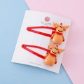 Christmas reindeer hair clips set with two red metal BB pins and 3D resin cartoon deer - Deer Style / Reindeer BB Clips