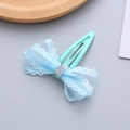 Mint green tulle bow BB hair clip with silver glitter center for girls - Blue Snap Clip (OPP Bag) / Blue