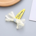 Sweet yellow mesh lace bow hair clip for girls with a metallic gold BB snap base - Yellow Snap Clip (OPP Bag) / Yellow