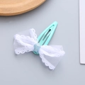Sweet mint blue mesh lace bow hair clip for girls with shimmering center detail - White Snap Clip (Bulk) / White