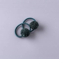 Paire de chouchous faits main en tissu vert sarcelle foncé avec pompons de fleurs - Vert Foncé