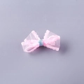 Pink sheer mesh bow hair clip with blue glitter center and scalloped lace edges - Pink Fully Covered Clip (Bulk) / Pink