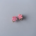 Sparkly pink flower clip-on earrings for girls with glitter finish and gold clasps - Pink Flower