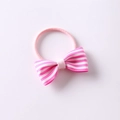 Élastique à cheveux avec nœud rayé rose et blanc pour enfants haute élasticité - Rose Éclatant Rayé