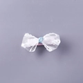 White lace mesh bow hair clip with blue glitter center and pink secure backing - White Fully Covered Clip (Bulk) / White