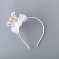 Cerchietto corona d'argento per bambina con fiocco in rete bianca per feste e regali - Argento